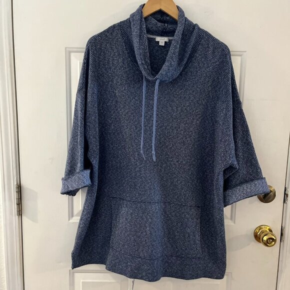 purejill Sweaters - Purejill Woman's Blue Textured Cowl Neck Over-Sized Pull-Over Knit Sweater Sz Lr